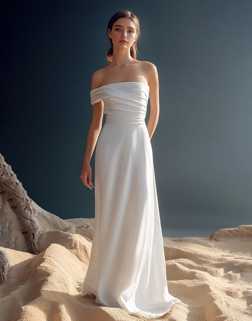 White Satin Sheath One Shoulder Ruched Long Graduation Dress