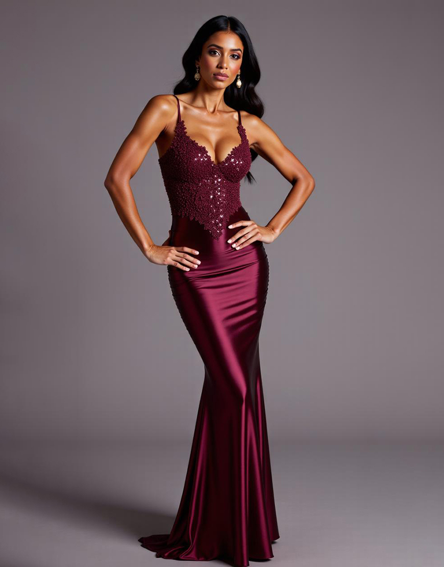 Burgundy Sheath Satin Long Formal Dress with Lace