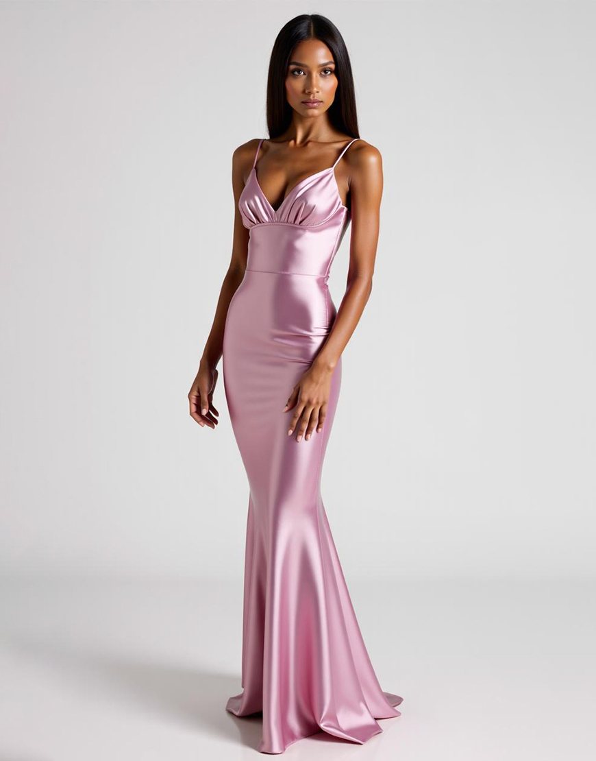 Pink Mermaid Satin Spaghetti Straps Long Formal Dress