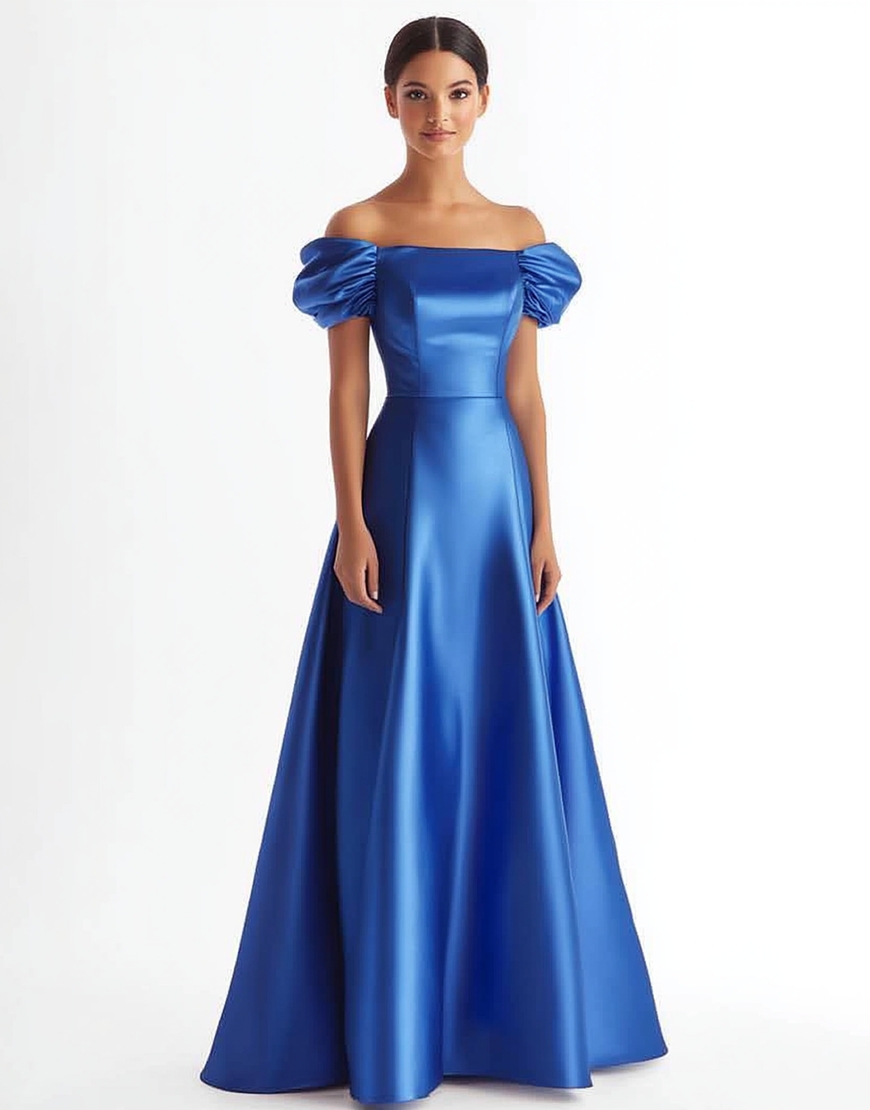 Royal Blue A Line Satin Off the Shoulder Long Formal Dress