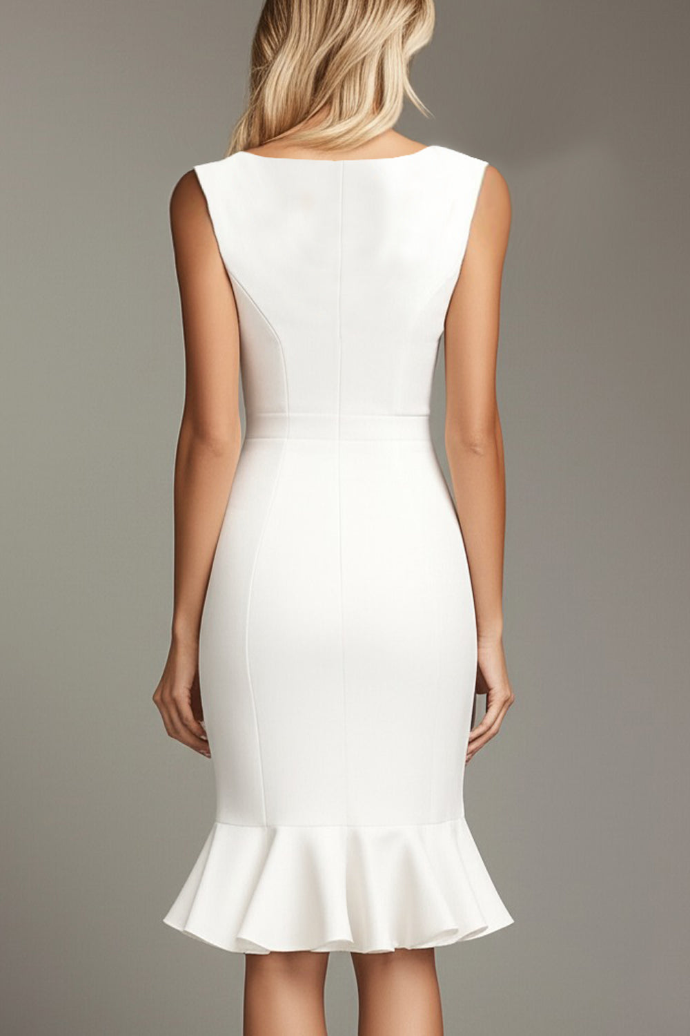 White Deep V-Neck Bodycon Midi Graduation Dress