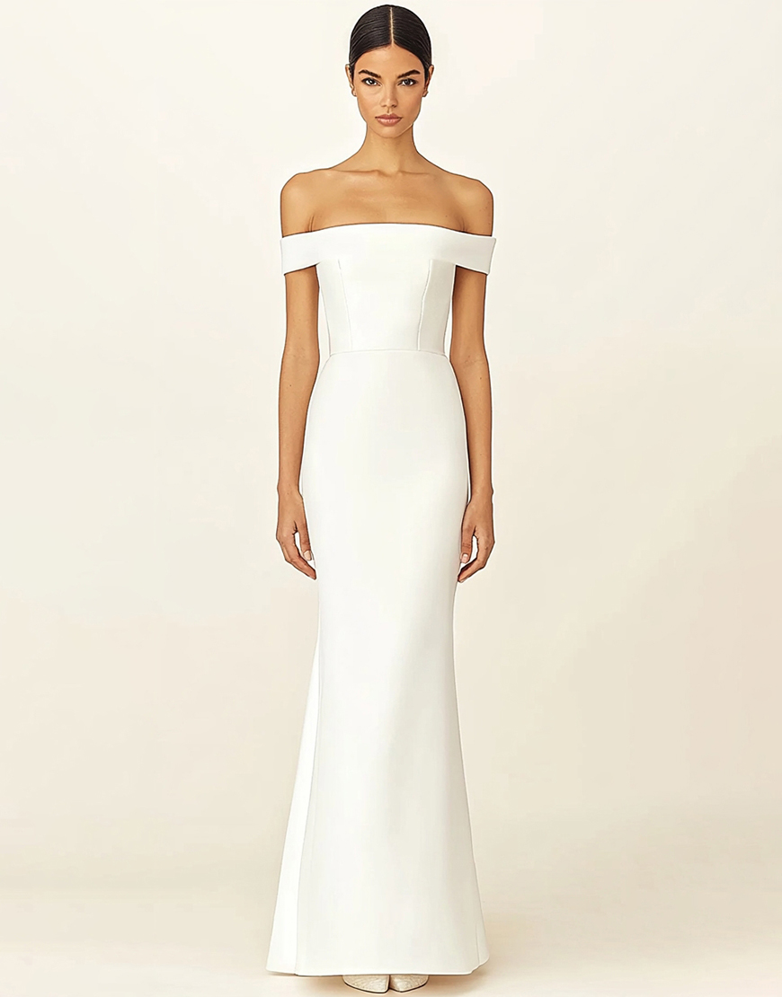 White Off the Shoulder Sheath Long Graduation Dress
