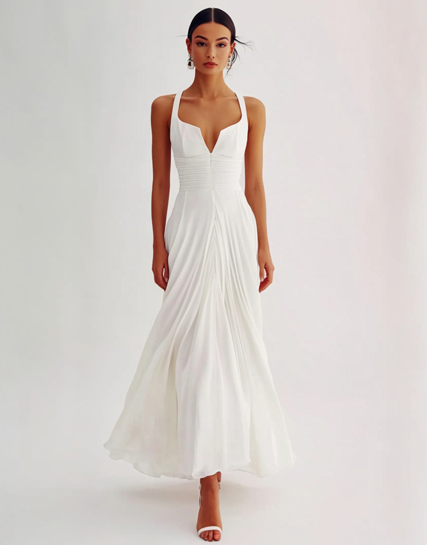 White A Line Chiffon Pleating Long Graduation Dress