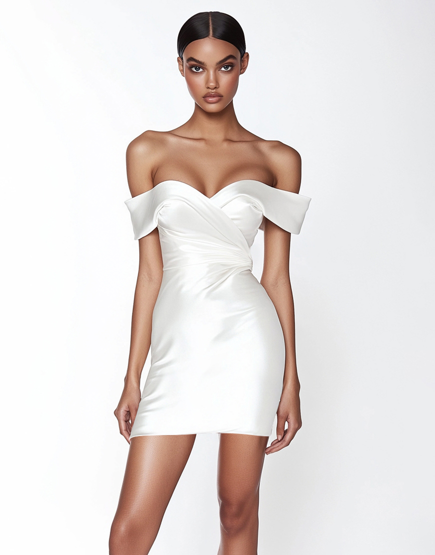 White Off the Shoulder Bodycon Satin Short Graduation Dress