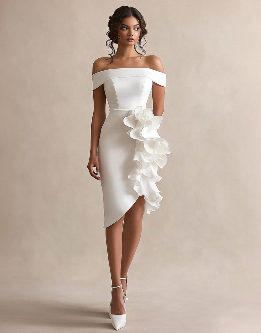 Bodycon Ruffles Off the Shoulder Little White Graduation Dress