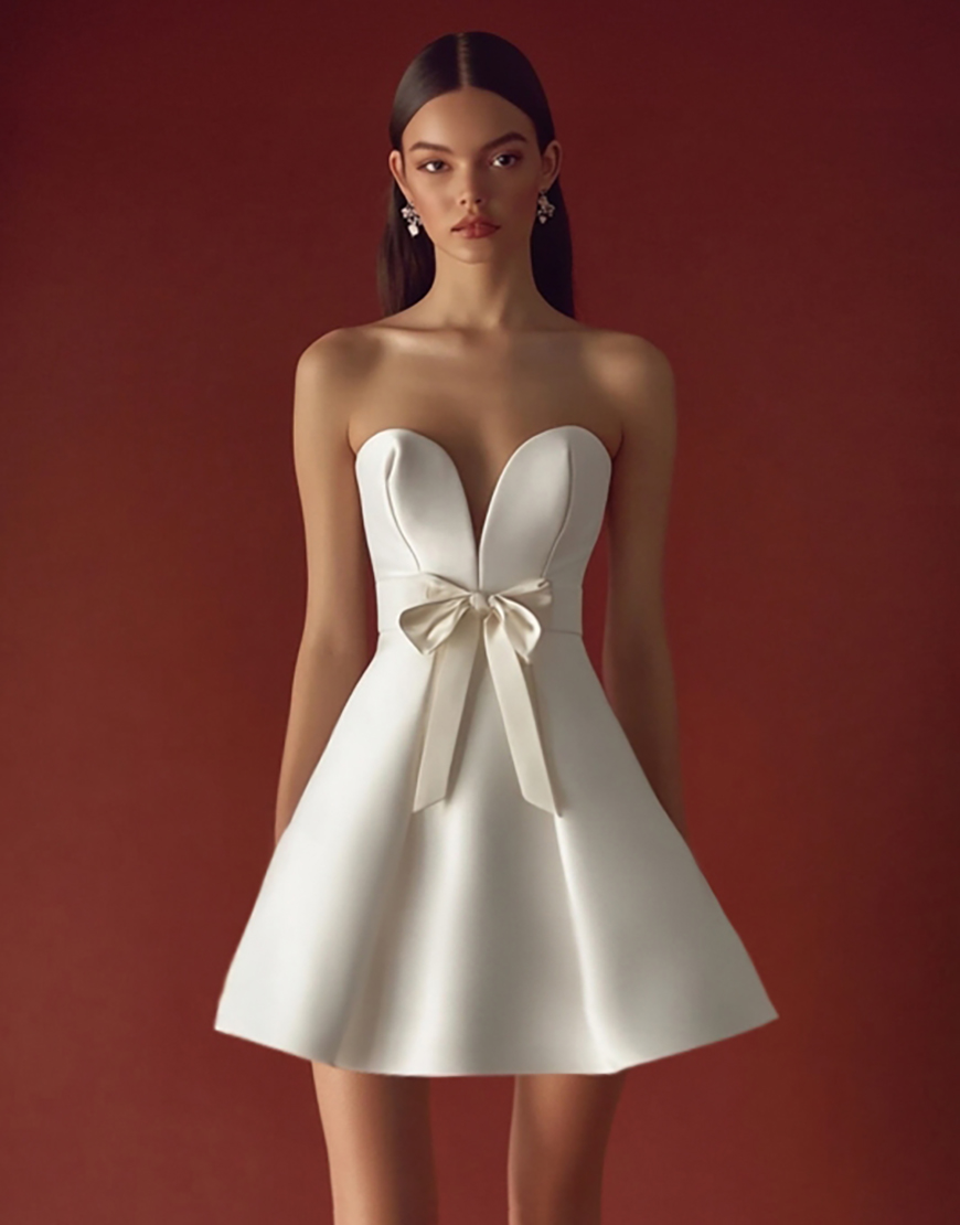 A Line Strapless Satin Mini Graduation Dress with Bow