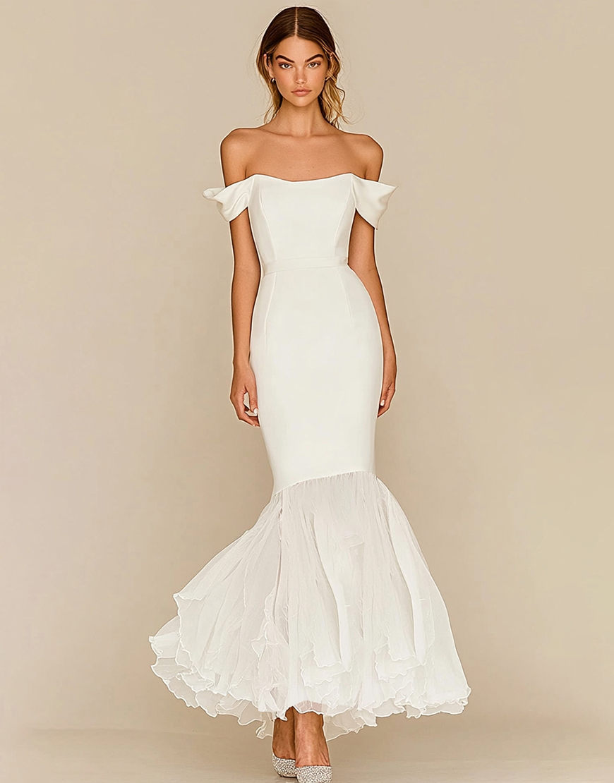 White Mermaid Off the Shoulder Ruffle Long Graduation Dress