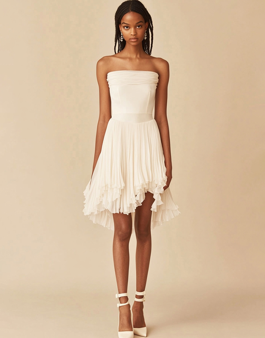 White A-Line Ruched Ruffles Pleating Chiffon Short Graduation Dress