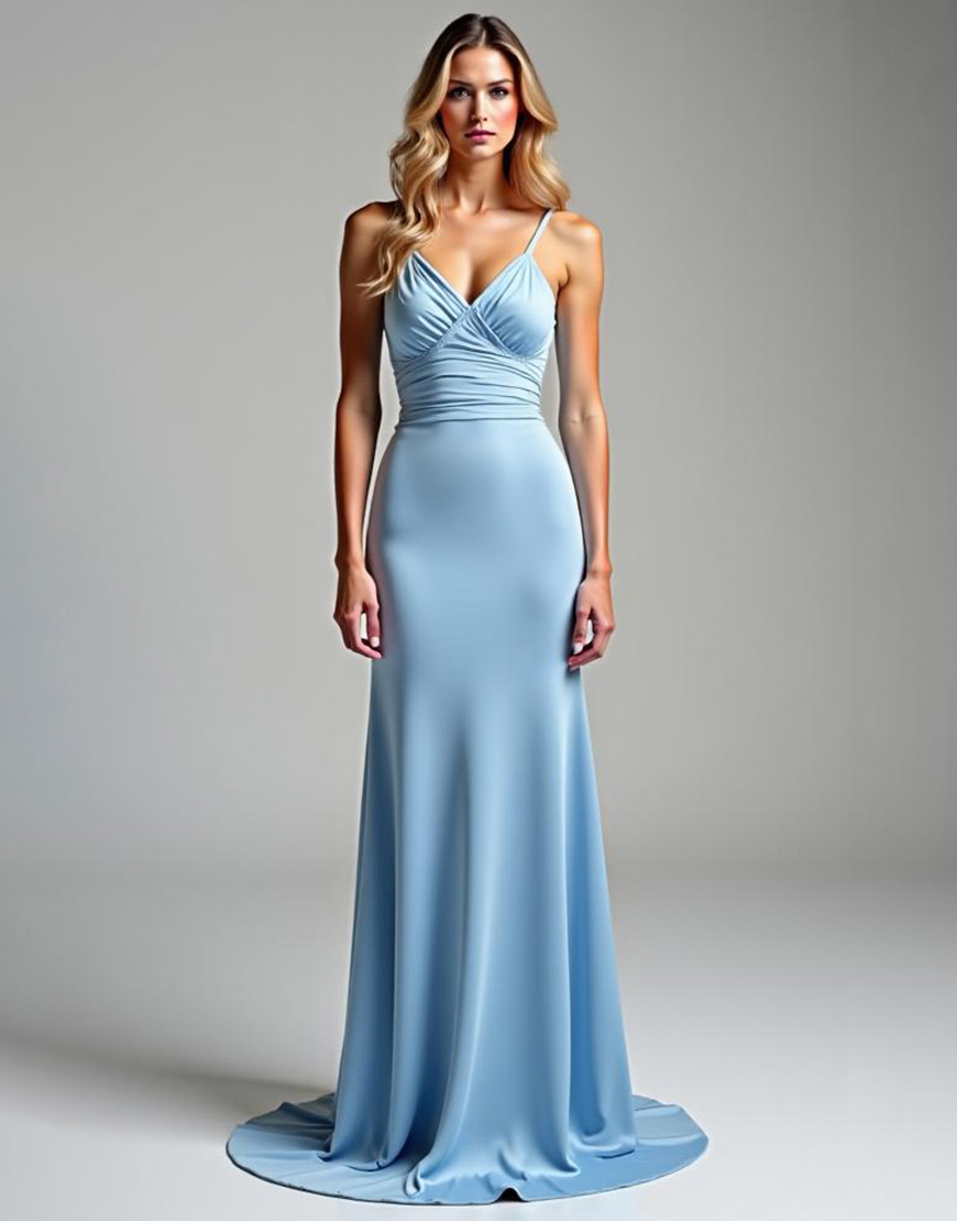 Simple Sky Blue Spaghetti Straps Sheath Long Prom Dress