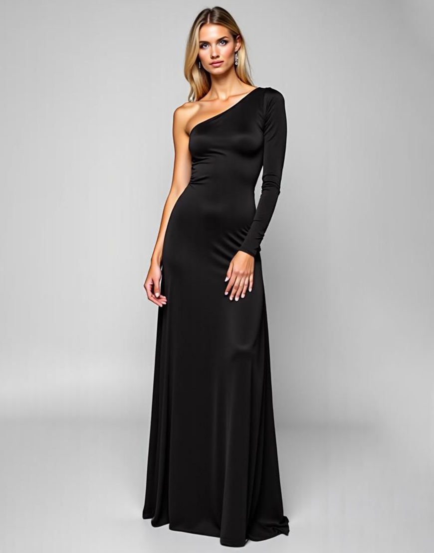 Simple Black One Shoulder Satin Long Sheath Prom Dress