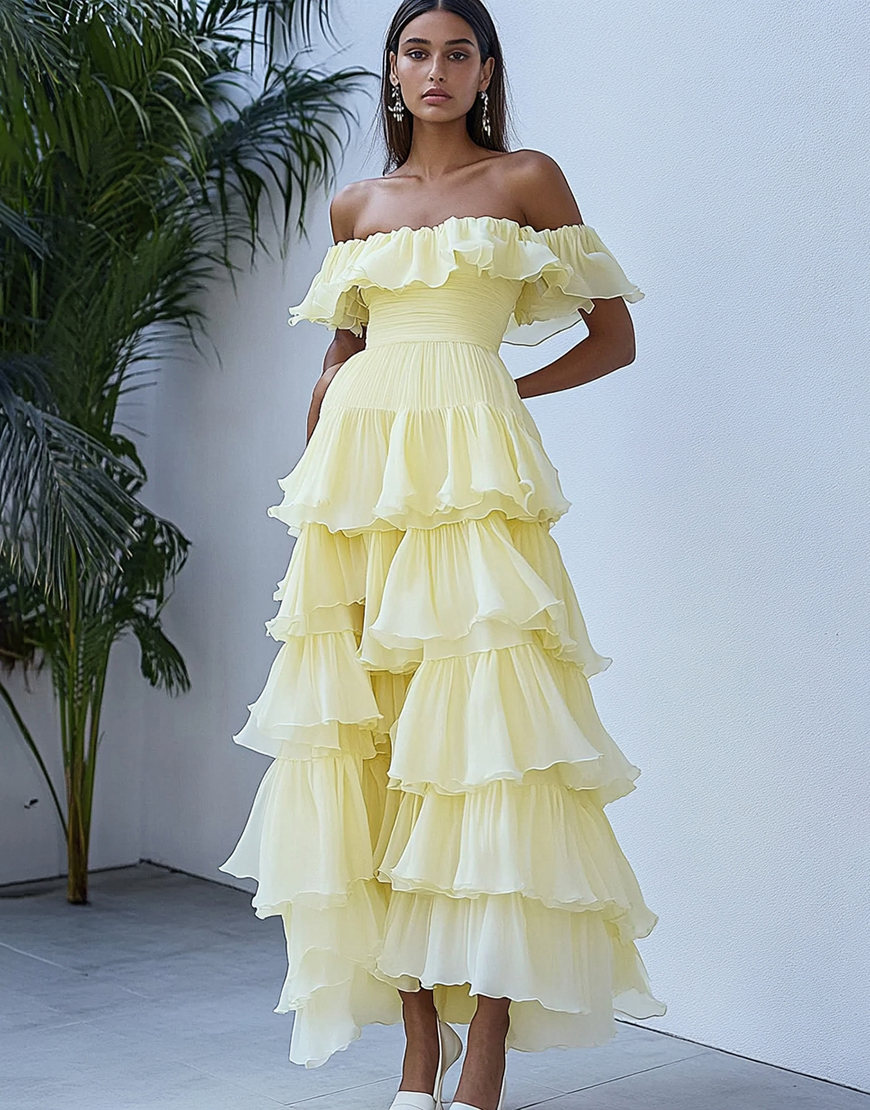 Daffodil Ankle-Length Organza A Line Graduation Dress with Ruffles