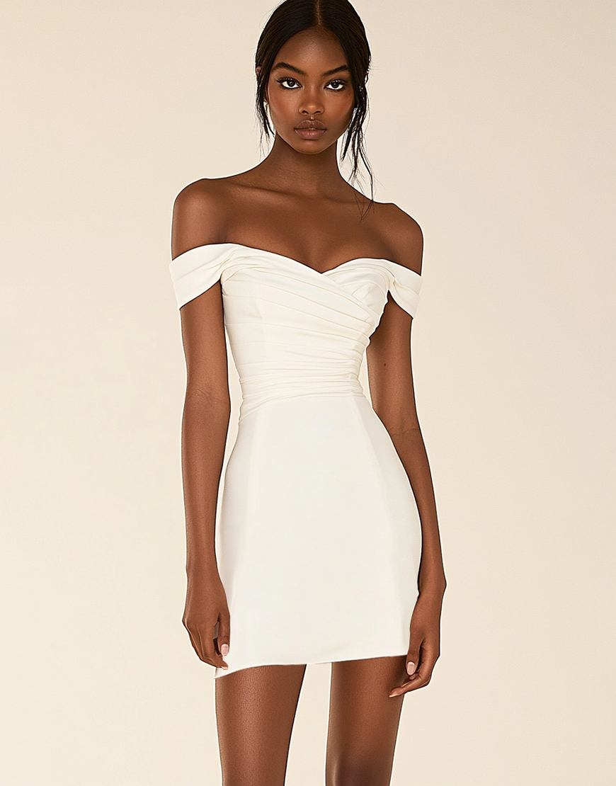 White Satin Bodycon Off The Shoulder Short Graduation Dress
