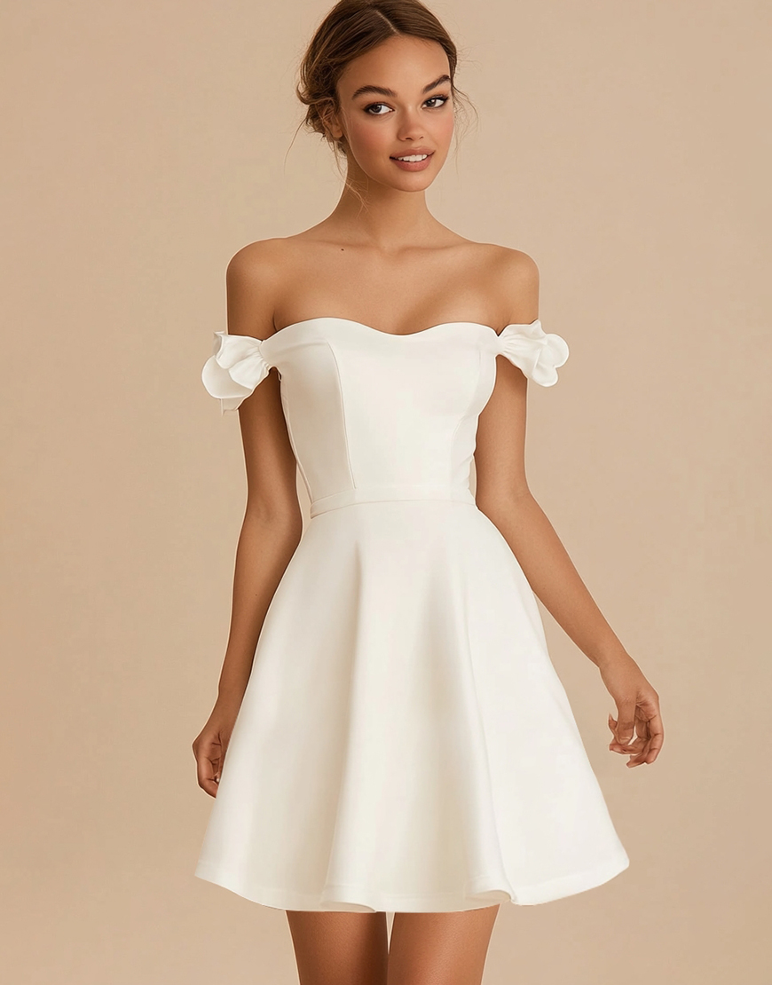 White A Line Satin Short Graduation Dress with Ruffles