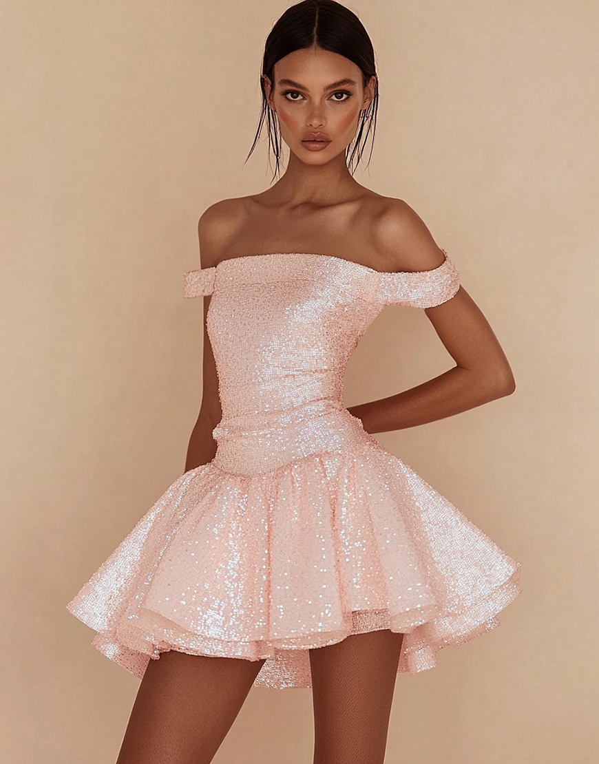 Sparkly Pink Sequins Short A Line Graduation Dress
