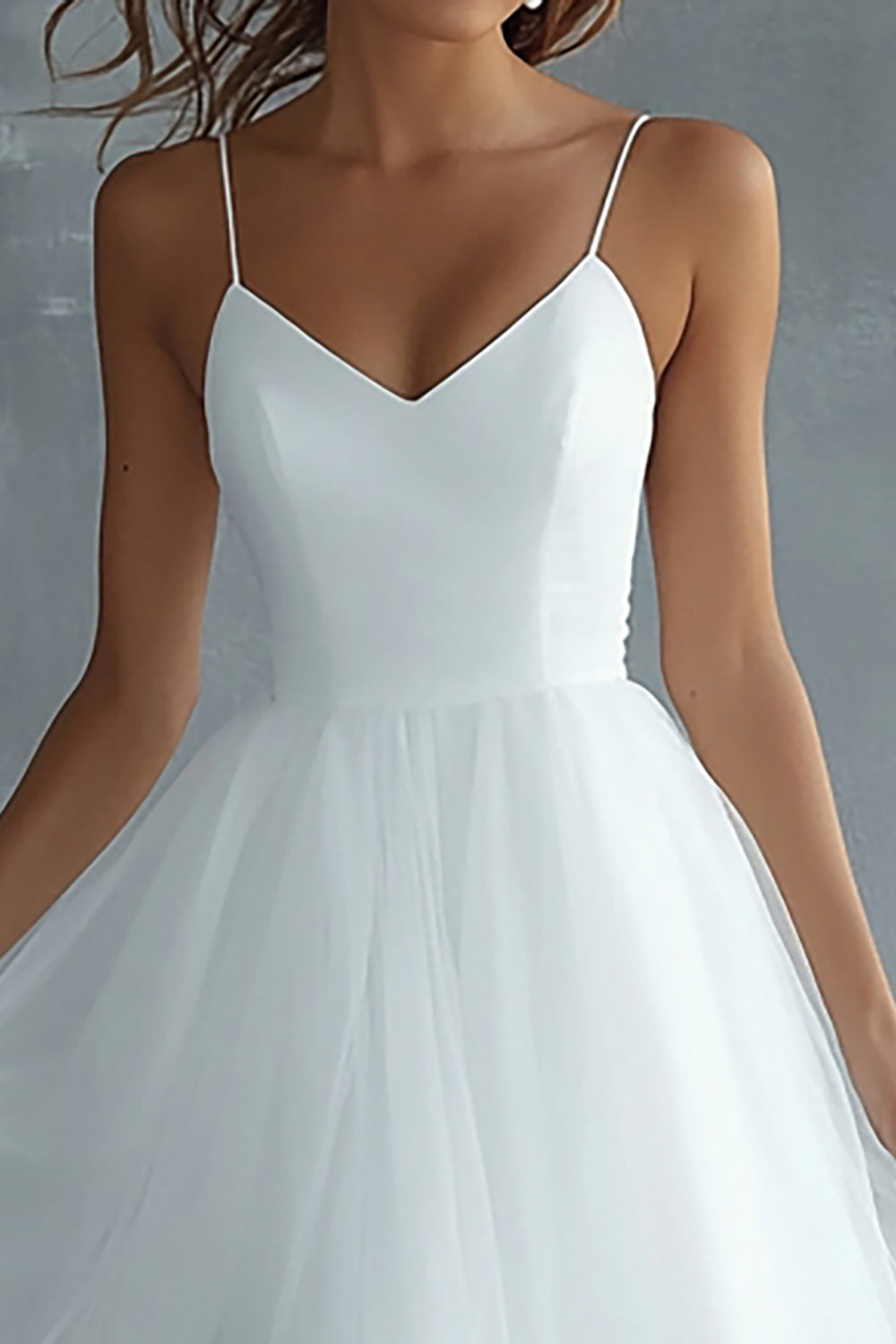 White Tulle Spaghetti Straps Midi A Line Graduation Dress