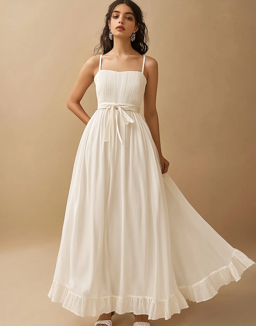 White Long Satin A Line Engagement Dress with Ruffles