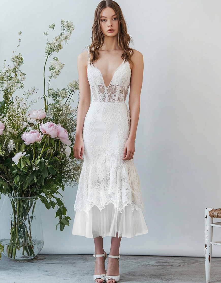 White Lace Corset Mermaid Long Engagement Dress