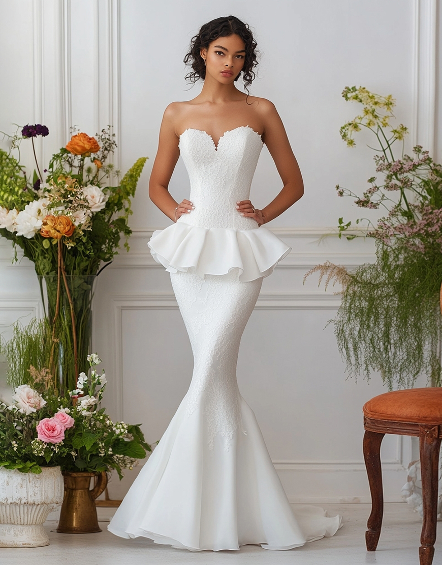 White Long Mermaid Sweetheart Engagement Dress with Ruffles