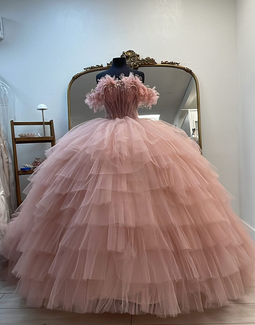 Blush Ball Gown Off the Shoulder Corset Quinceanera Dress