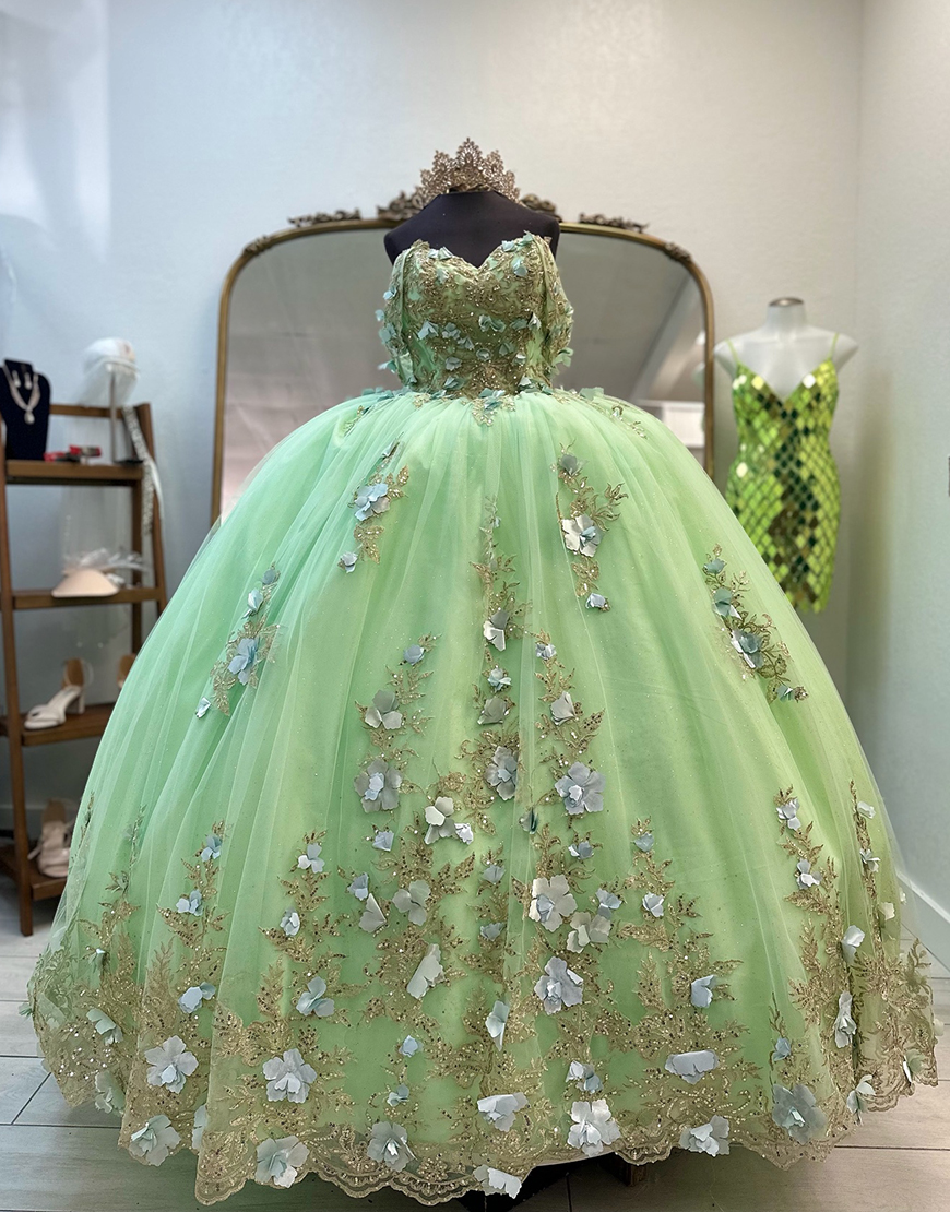 Green Sweetheart Ball Gown Quinceanera Dress with 3D Flowers