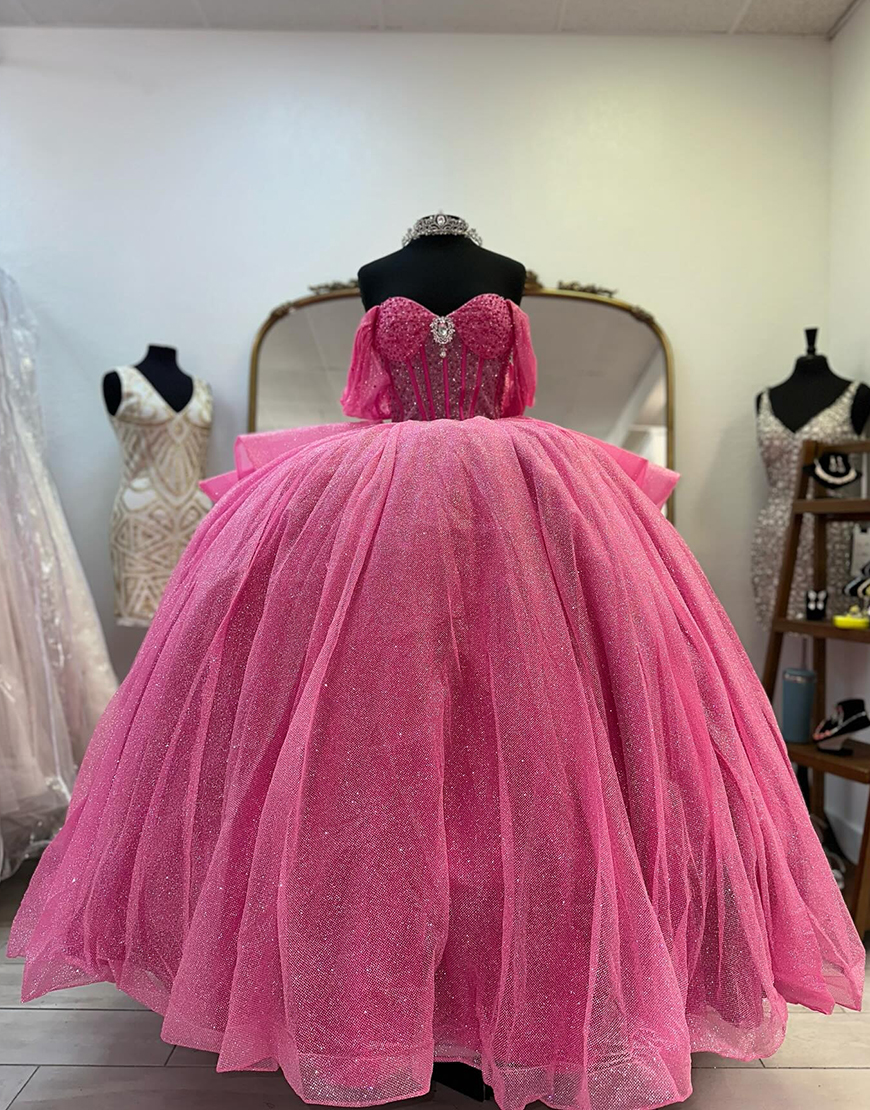 Fuchsia Tulle Corset Ball Gown Quinceanera Dress with Ruffles
