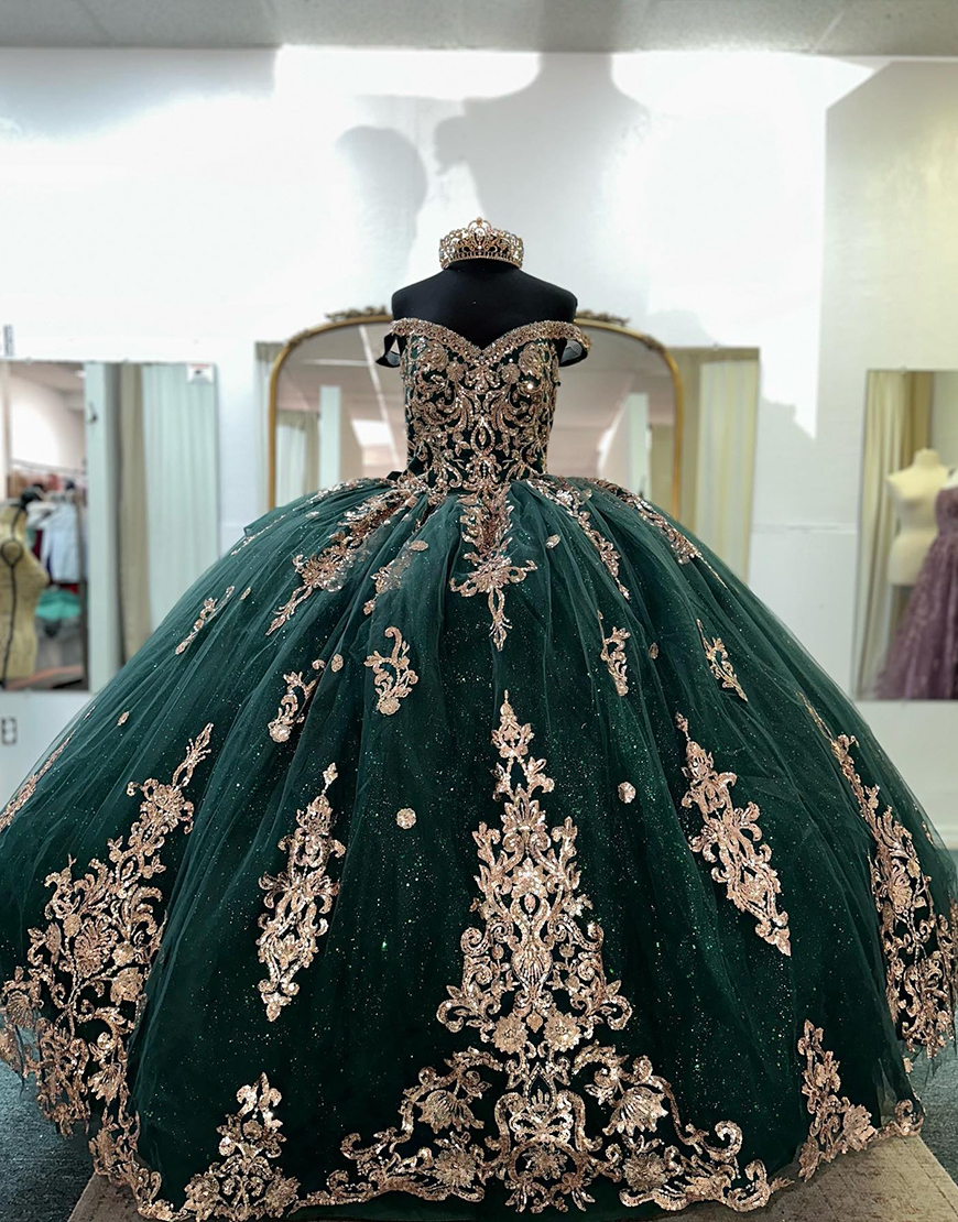 Dark Green Ball Gown Tulle Quinceanera Dress with Bow