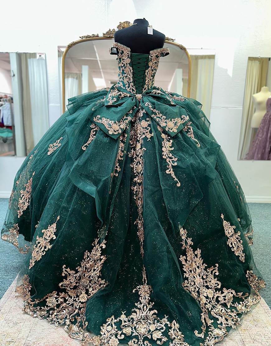 Dark Green Ball Gown Tulle Quinceanera Dress with Bow