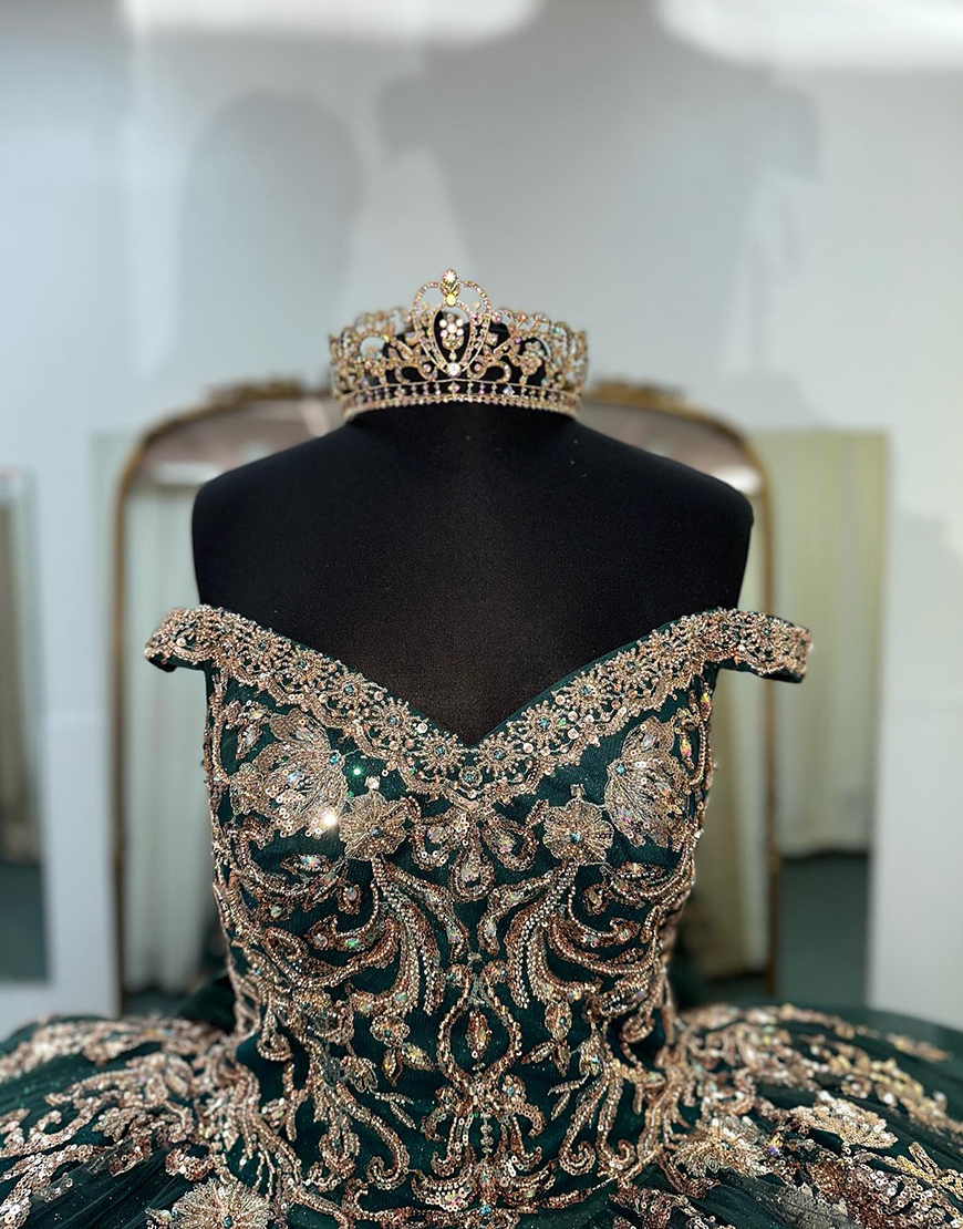 Dark Green Ball Gown Tulle Quinceanera Dress with Bow