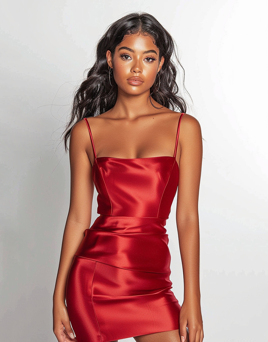 Red Satin Spaghetti Straps Bodycon Short Homecoming Dress