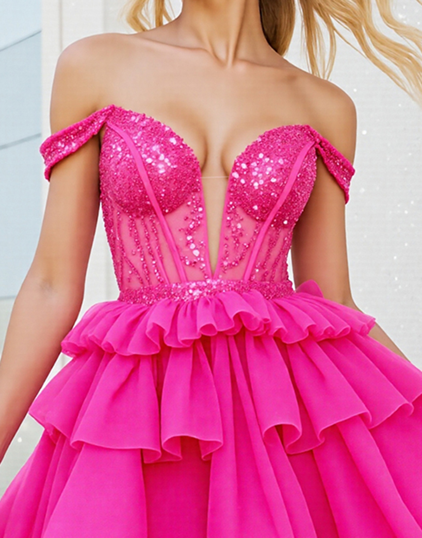 Sparkly Fuchsia A Line Corset Short Tulle Homecoming Dress