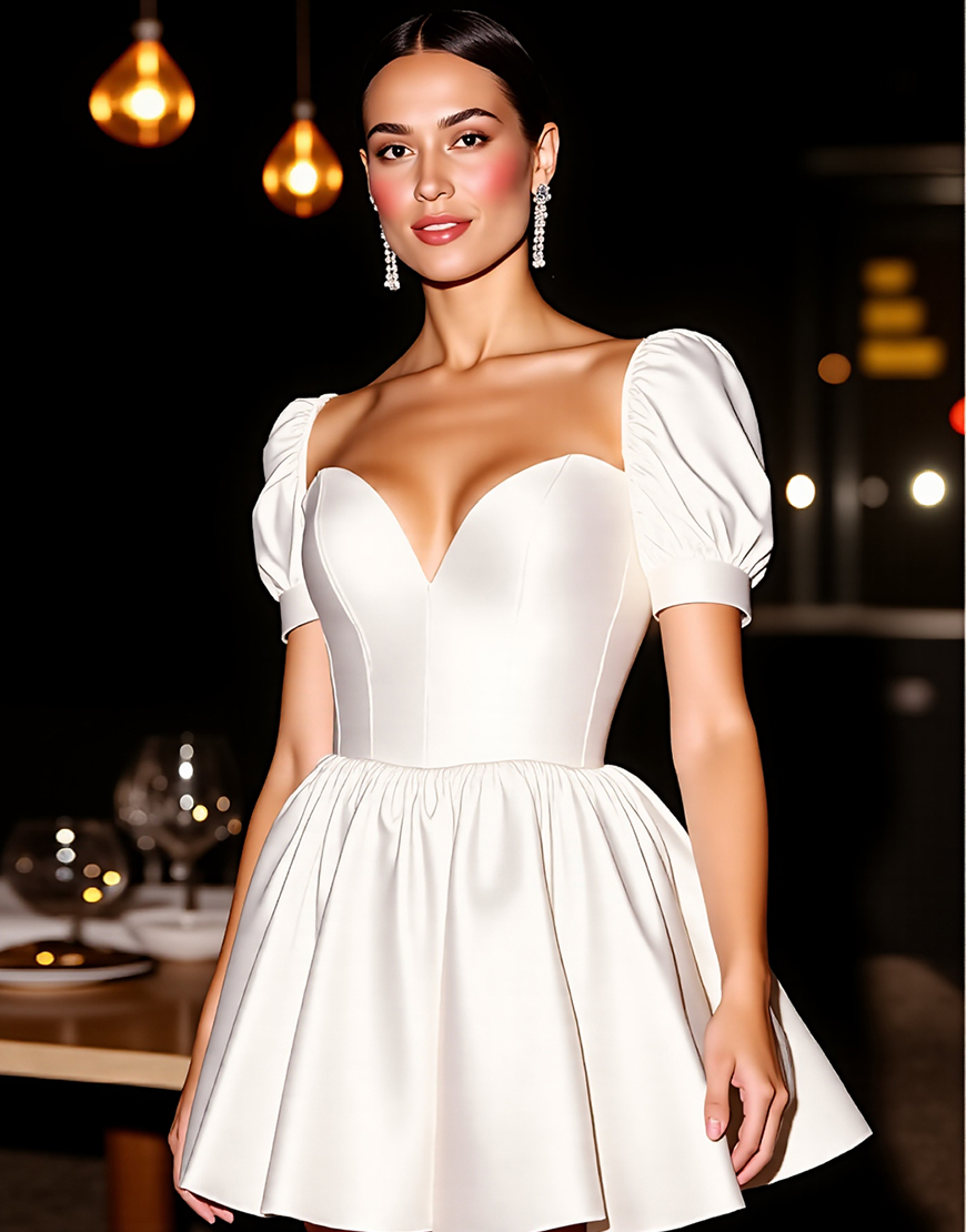 White A Line Satin Corset Short Homecoming Dress