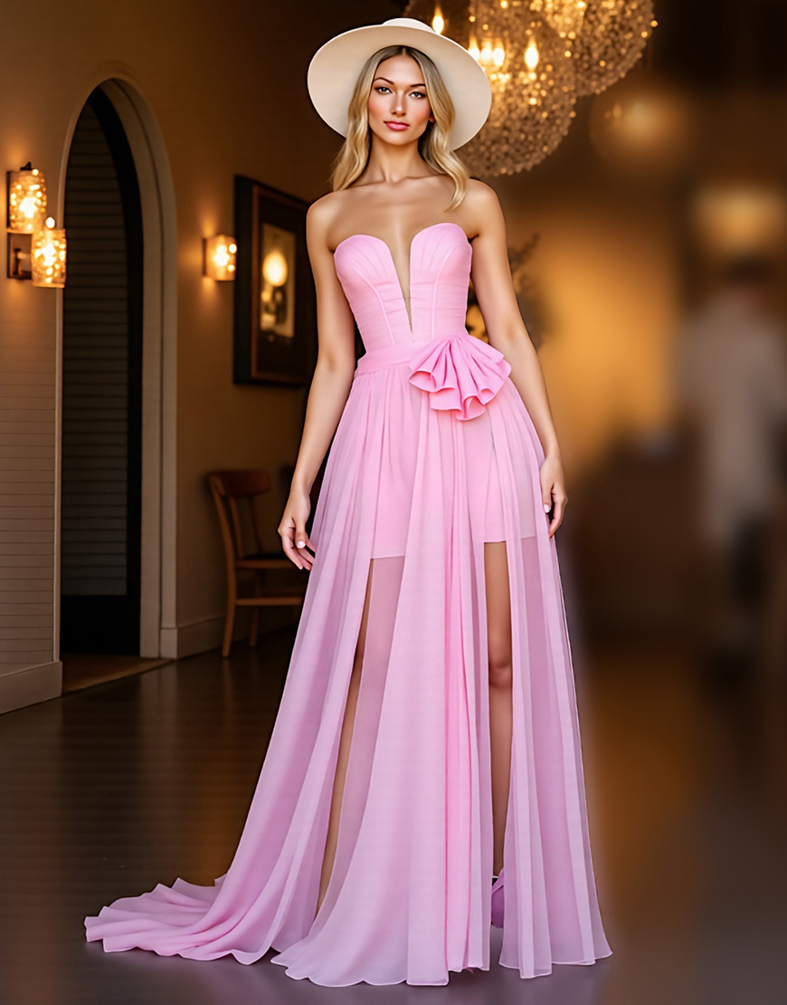 Pink Chiffon Corset Ruffled Long Homecoming Dress with Ruffles
