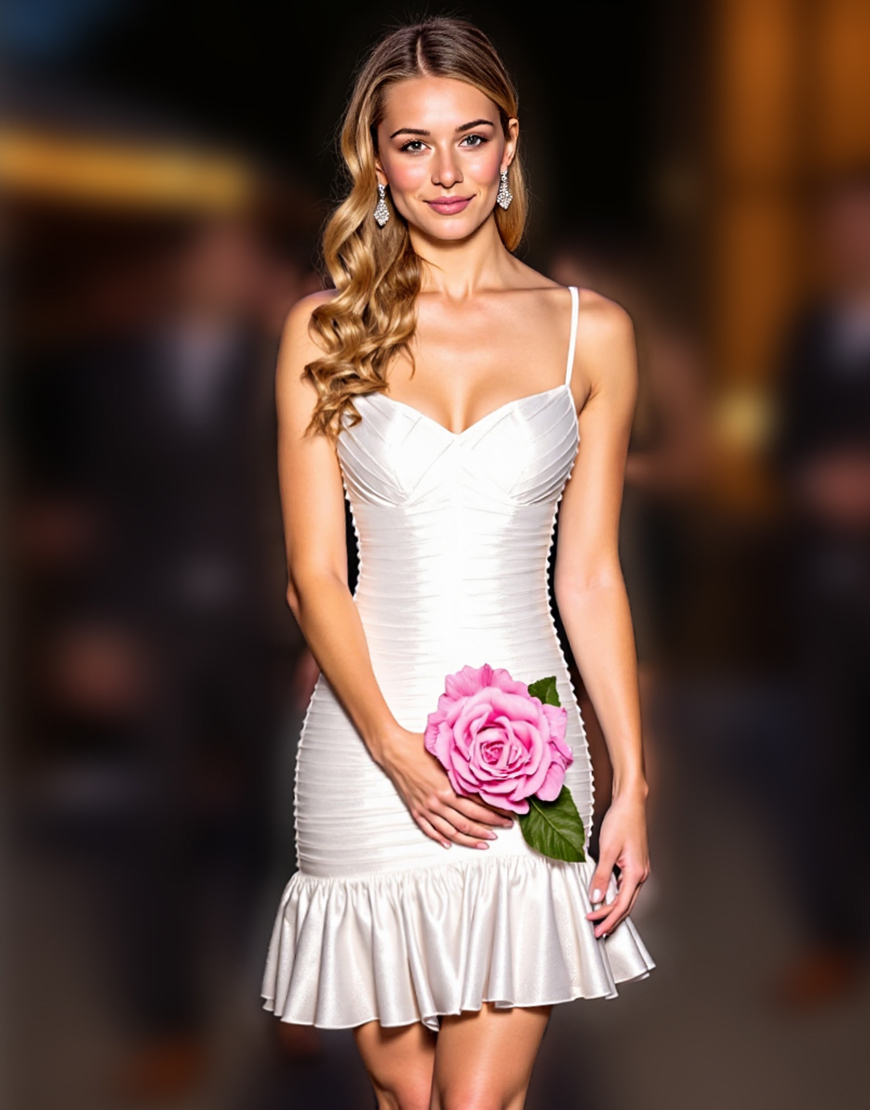 White Spaghetti Straps Bodycon Ruffled Short Homecoming Dress
