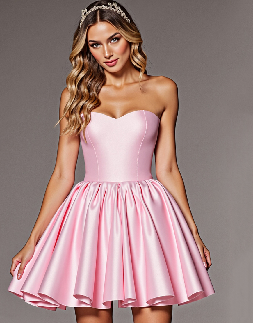 Pink Corset A Line Short Satin Homecoming Dress with Bow