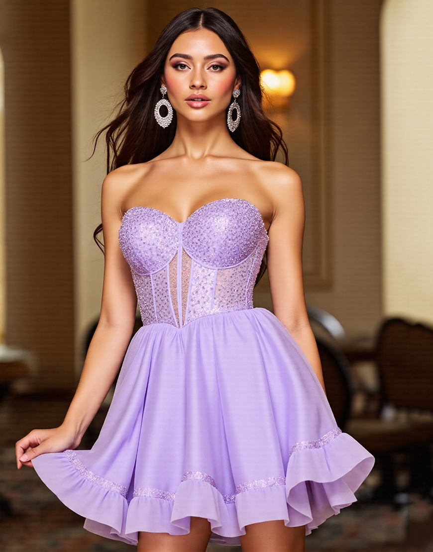 Purple A Line Corset Short Homecoming Dress with Sequins