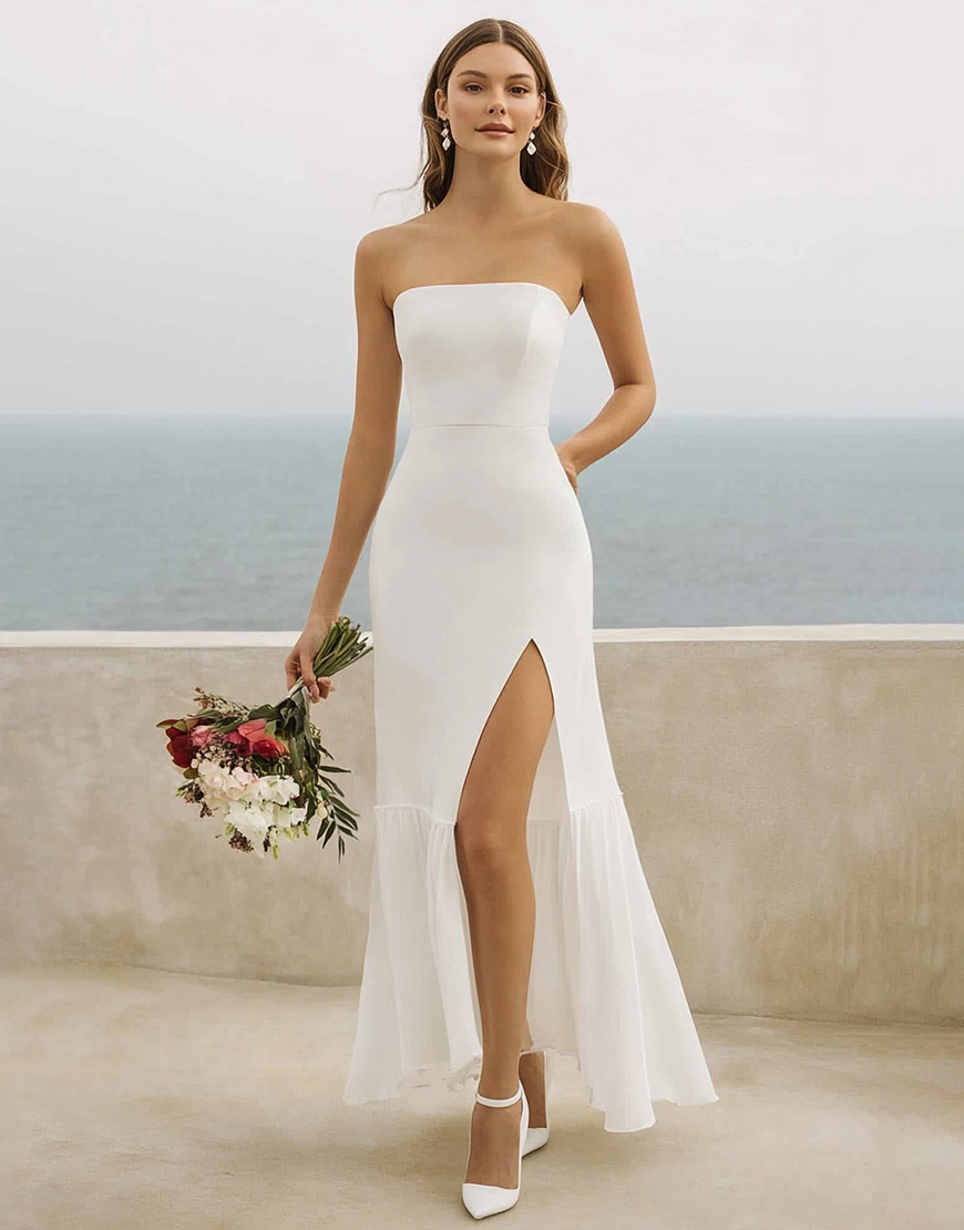 White Chiffon Mermaid Long Engagement Dress with Slit