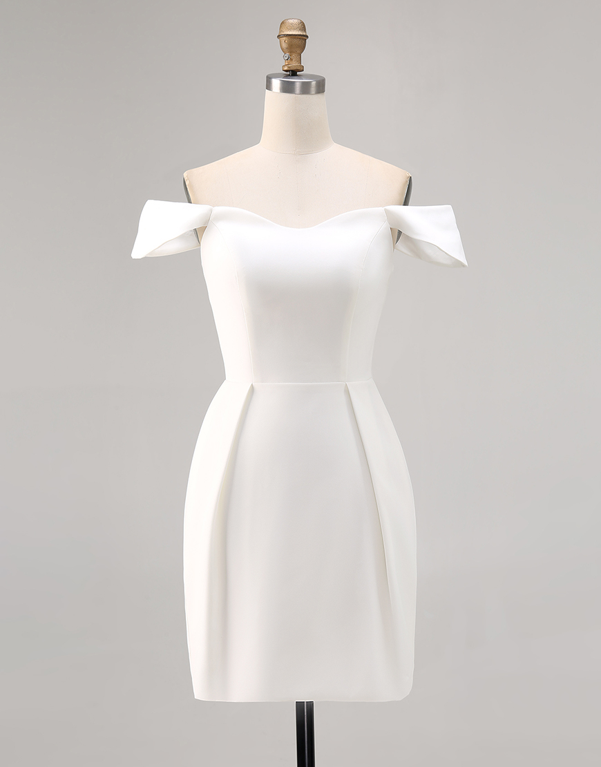 White Satin Bodycon Off the Shoulder Short Graduation Dress