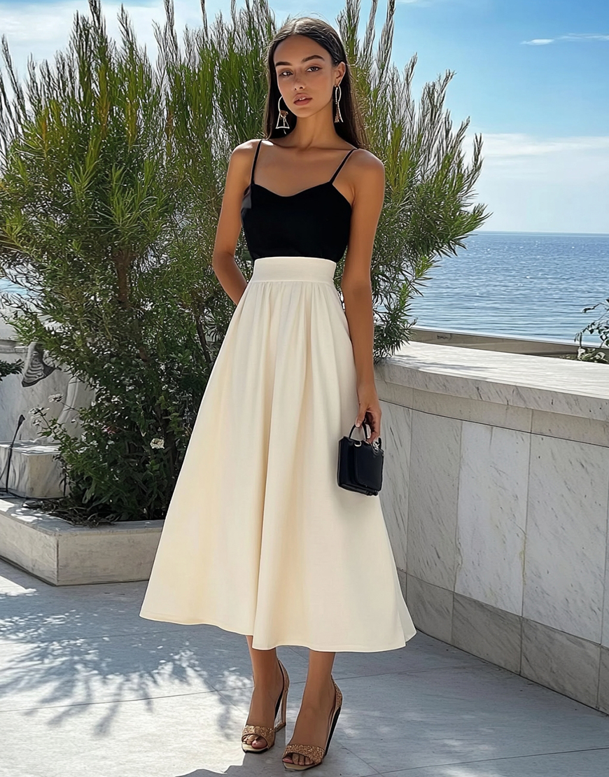 Black and Ivory A Line Satin Long Formal Dress
