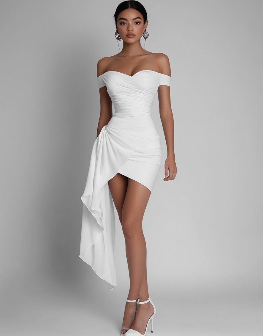 White Short Bodycon Satin Off The Shoulder Graduation Dress