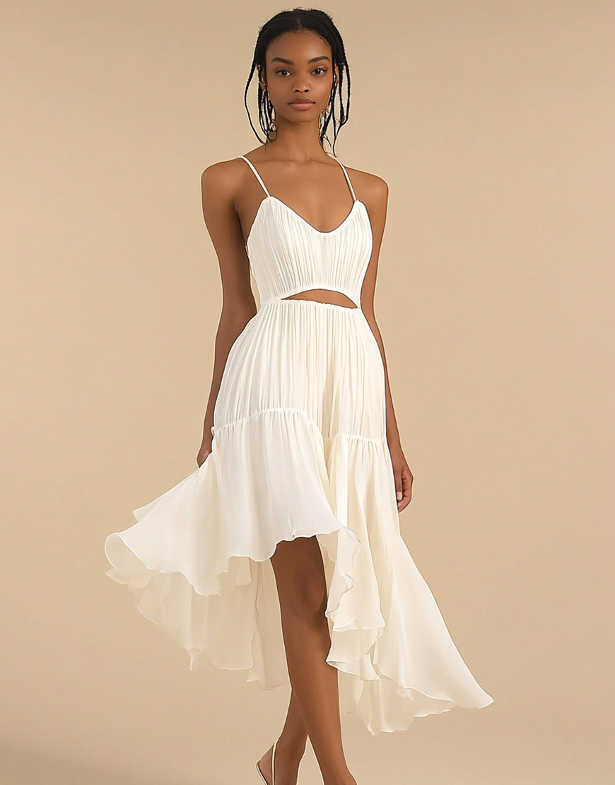 Ivory High-Low Chiffon A Line Graduation Dress with Ruffles