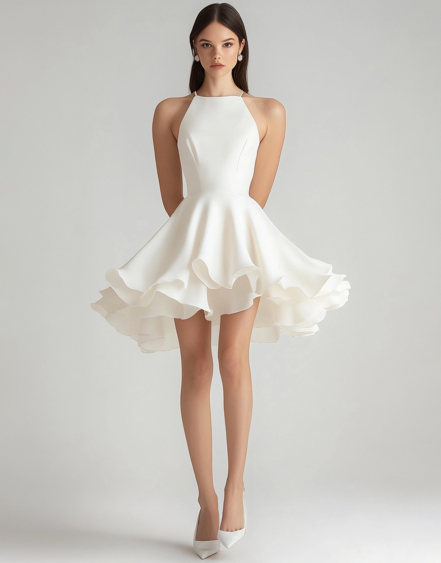 Ivory Chiffon A Line Short Graduation Dress with Ruffles