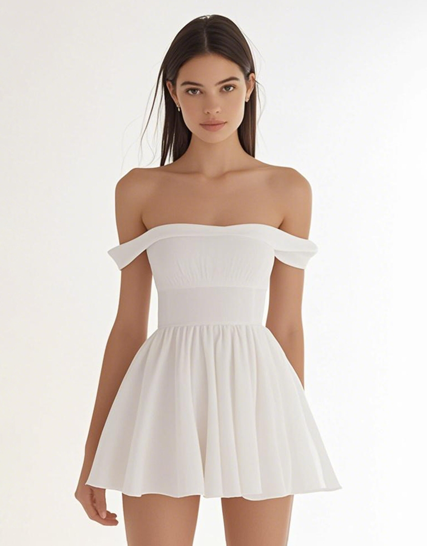 Ivory Off The Shoulder Chiffon Short A Line Graduation Dress