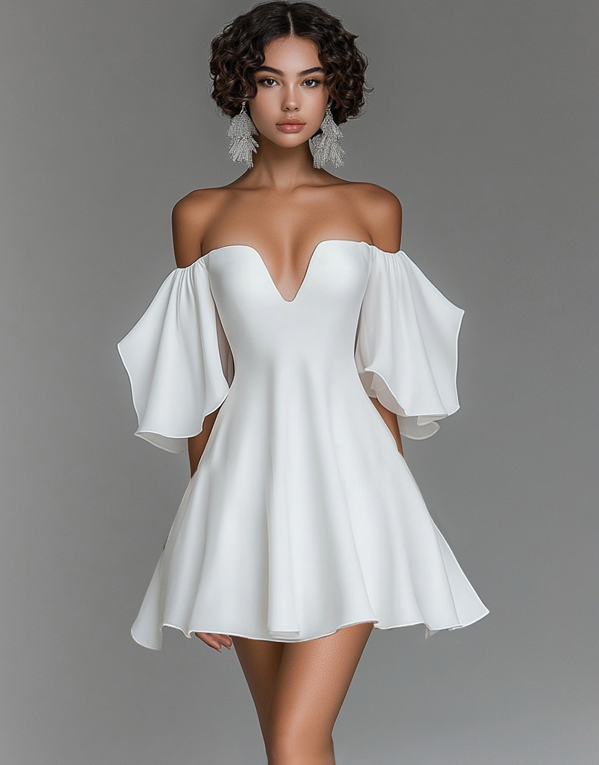 White Short A Line Off the Shoulder Chiffon Graduation Dress