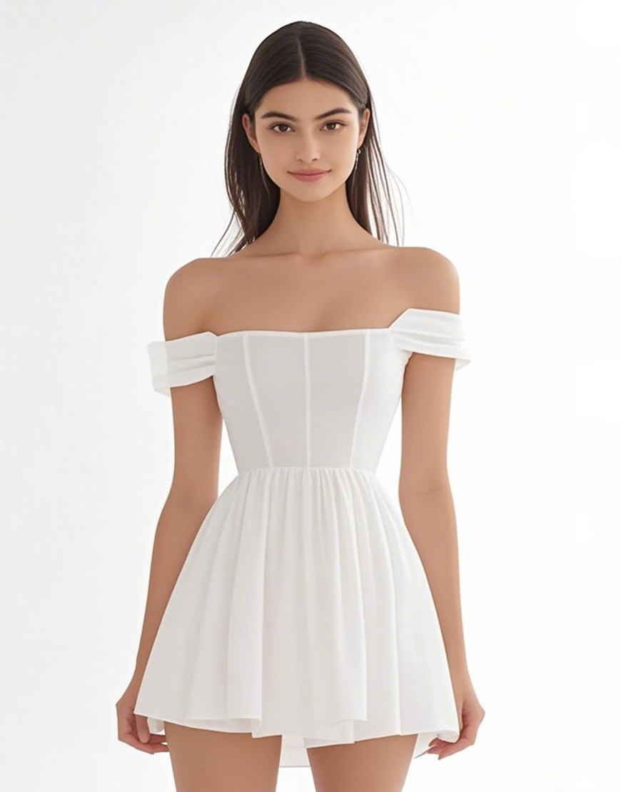 Ivory Corset Chiffon Off The Shoulder Short A Line Graduation Dress