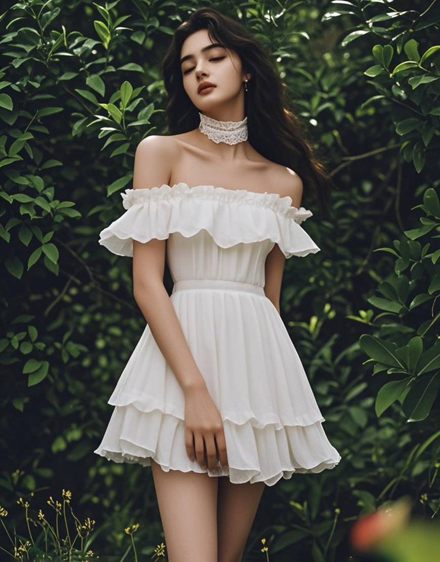 Ivory Short Chiffon A Line Graduation Dress with Ruffles