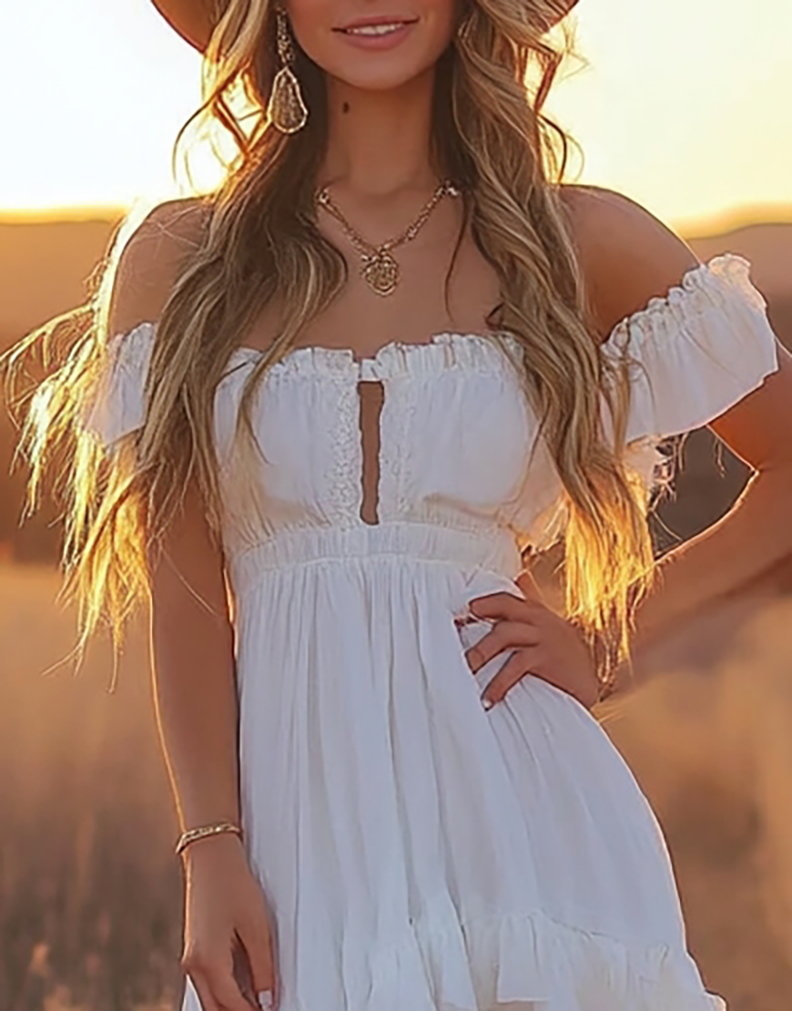 White A Line Asymmetrical Off the Shoulder Graduation Dress with Ruffles