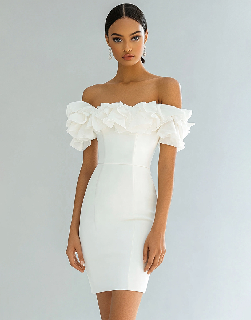 Ivory Off the Shoulder Bodycon Satin Short Graduation Dress