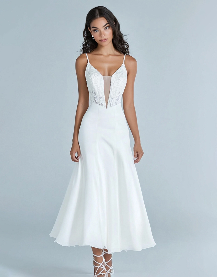 White Corset Satin Long Regearsal Dinner Dress with Appliques