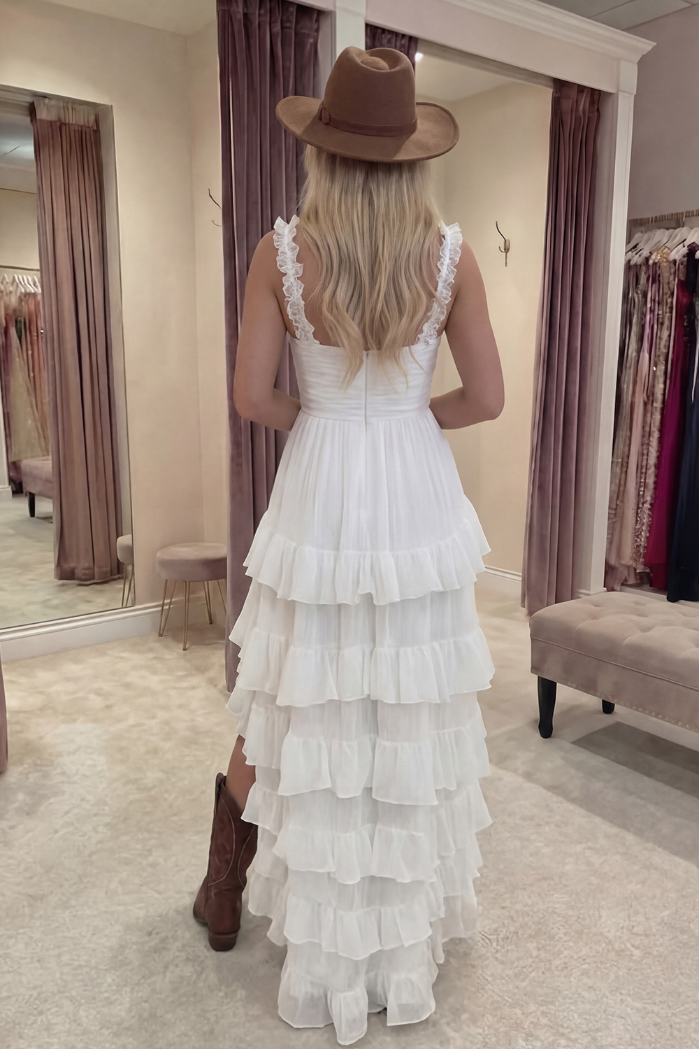 Black A Line Tiered Ruffled V-Neck High-Low Graduation Dress