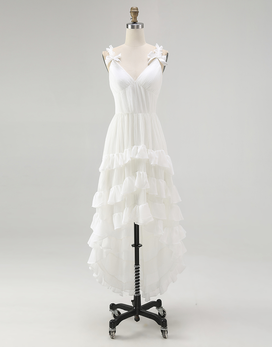 Ivory A Line High-Low Rehearsal Dinner Dress with Ruffles